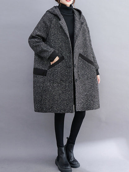 xakxx Original Creation Long Sleeves Loose Keep Warm Hooded Outerwear
