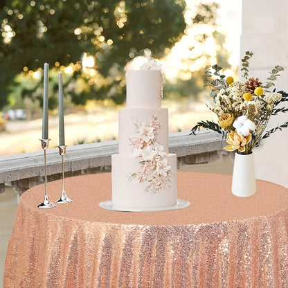1pc, Luxurious Golden Round Sequin Tablecloth - Dazzling Table Cover for Bridal Shower, Birthday, Wedding, Dessert, Banquet, and Room Decor - Spreads Elegance and Sophistication on Tables