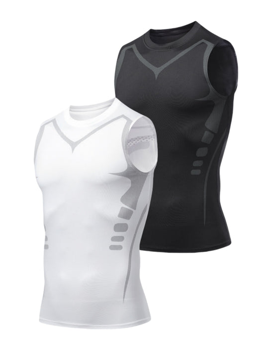 Buy 1 Get 1 Free, total of 2 pcs Men's Premium Quick-Dry Tank Top - Breathable Crew Neck Sleeveless Compression Vest with Moisture-Wicking Fabric, Four-Way Stretch, and Anti-Odor Technology - Ideal for Sports Events, Fitness Training, Ball Games, and Outd