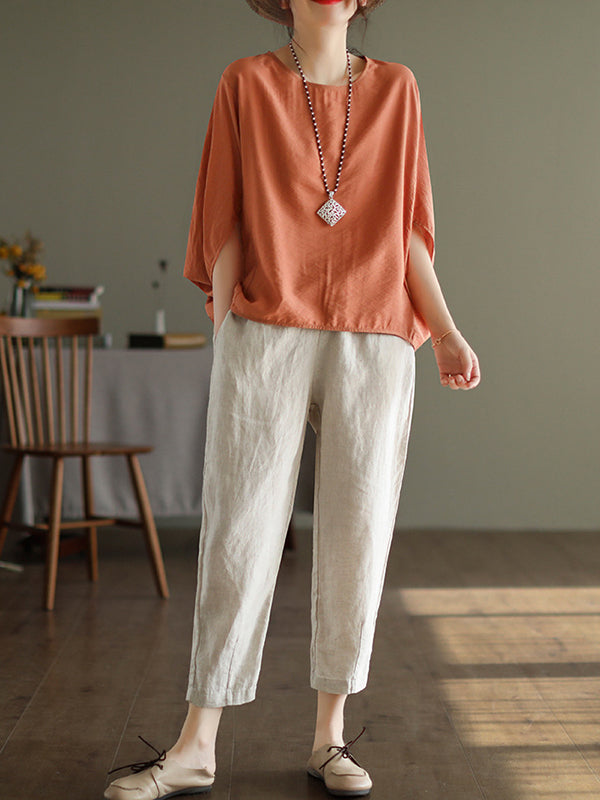 xakxx Vintage Loose Round-Neck Batwing Sleeves T-Shirt
