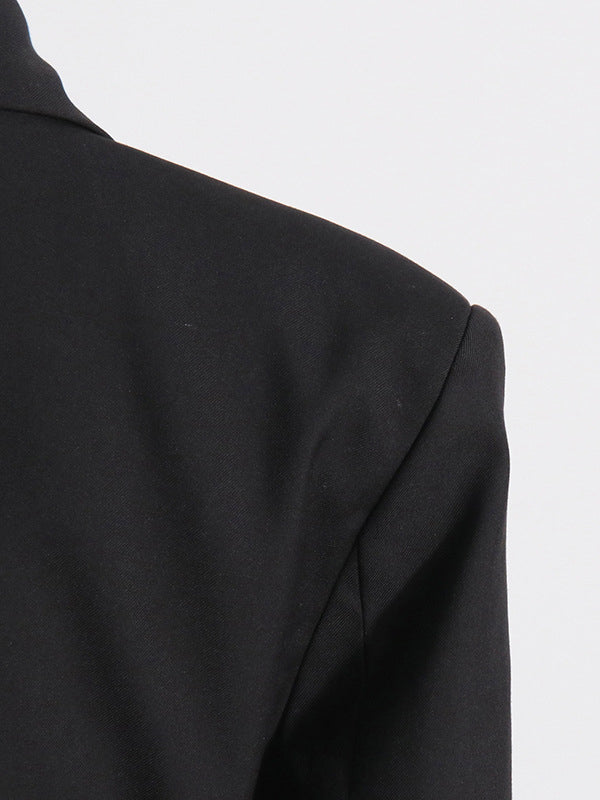 xakxx Long Sleeves Buckle Gauze See-Through Solid Color Split-Joint Notched Collar Blazer