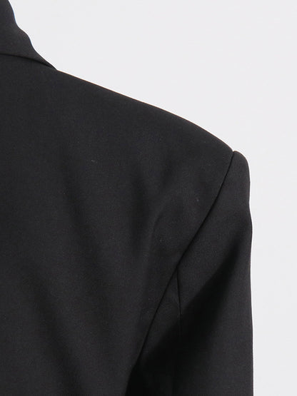 xakxx Long Sleeves Buckle Gauze See-Through Solid Color Split-Joint Notched Collar Blazer