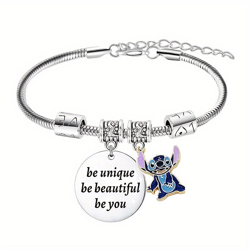 1 Pc Adorable Disney Stitch Heart-Shaped Pendant Bracelet Jewelry - Women's Fashion Accessory with Adjustable Chain, Cute Cartoon Character Design, Ideal Gift for Ladies, Teens, and Girls