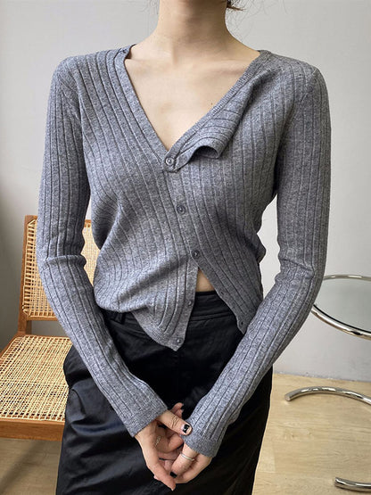 xakxx Fashion Asymmetric Solid Color Round-Neck Sweater Top