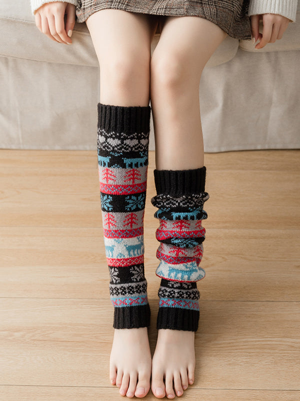xakxx Knitting Keep Warm Printed Leg Warmers Accessories