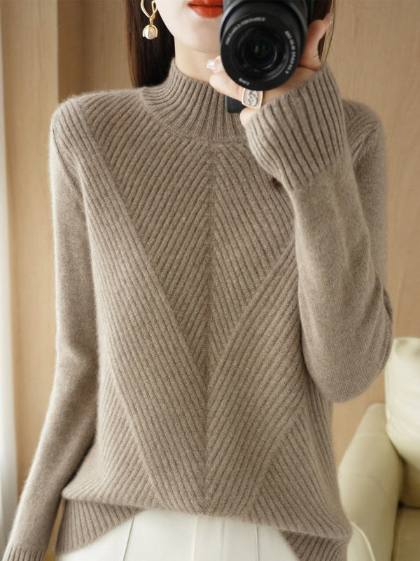 xakxx Urban Long Sleeves Solid Color Half Turtleneck Sweater Tops