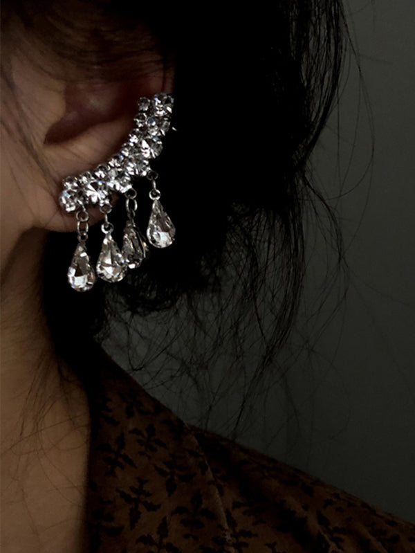 xakxx Stylish Rhinestone Tasseled Geometric Earrings Accessories