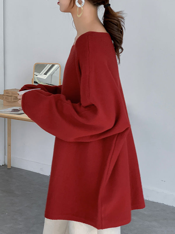 xakxx Simple Solid Color Round-Neck Sweater