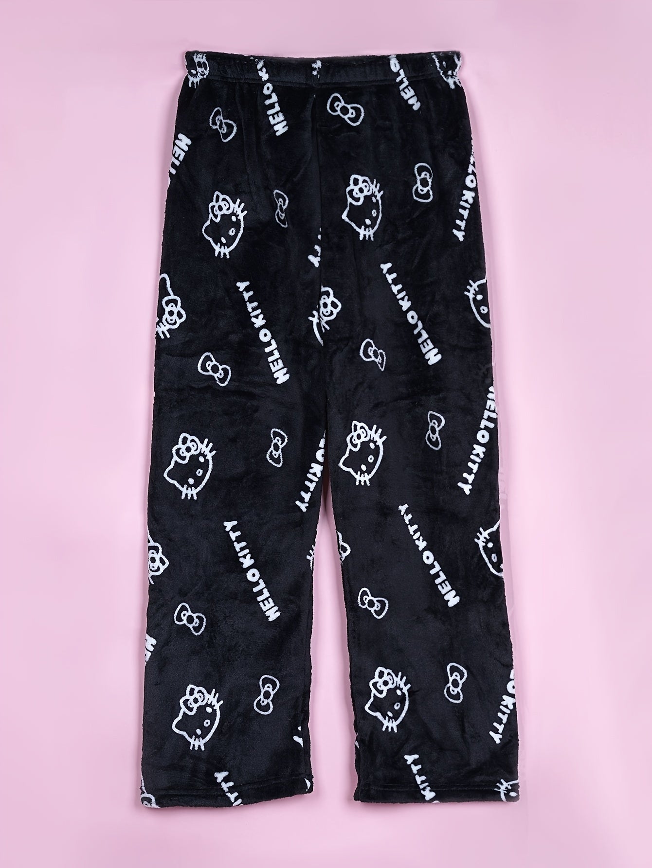 Hello Kitty Flannel Pajama Set for Women - Soft, Warm, White Anime Cartoon Print Lounge Pants - Autumn Fashion Gift Idea
