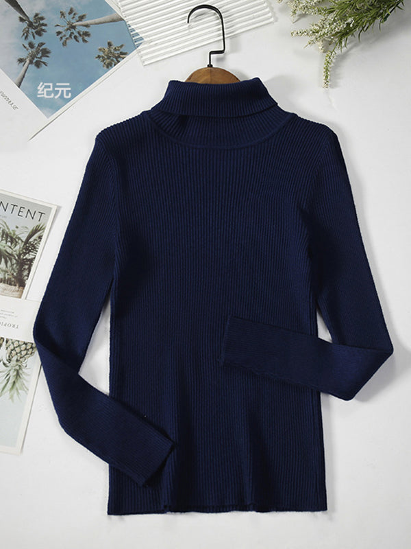 xakxx Simple Skinny Solid Color High-Neck Sweater Tops