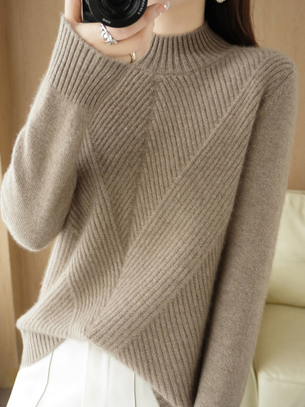 xakxx Urban Long Sleeves Solid Color Half Turtleneck Sweater Tops