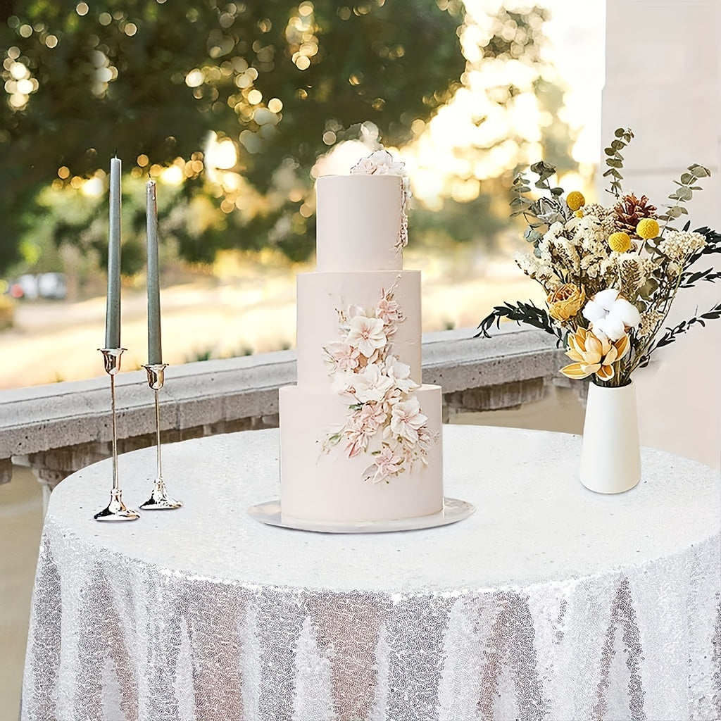 1pc, Luxurious Golden Round Sequin Tablecloth - Dazzling Table Cover for Bridal Shower, Birthday, Wedding, Dessert, Banquet, and Room Decor - Spreads Elegance and Sophistication on Tables