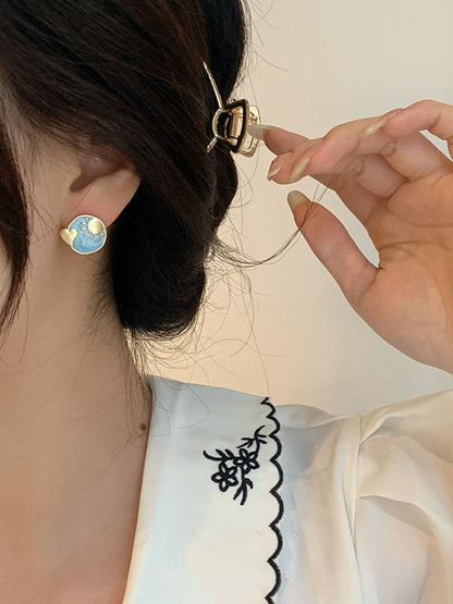 xakxx Vintage Asymmetric Sun Moon Shape  Earrings