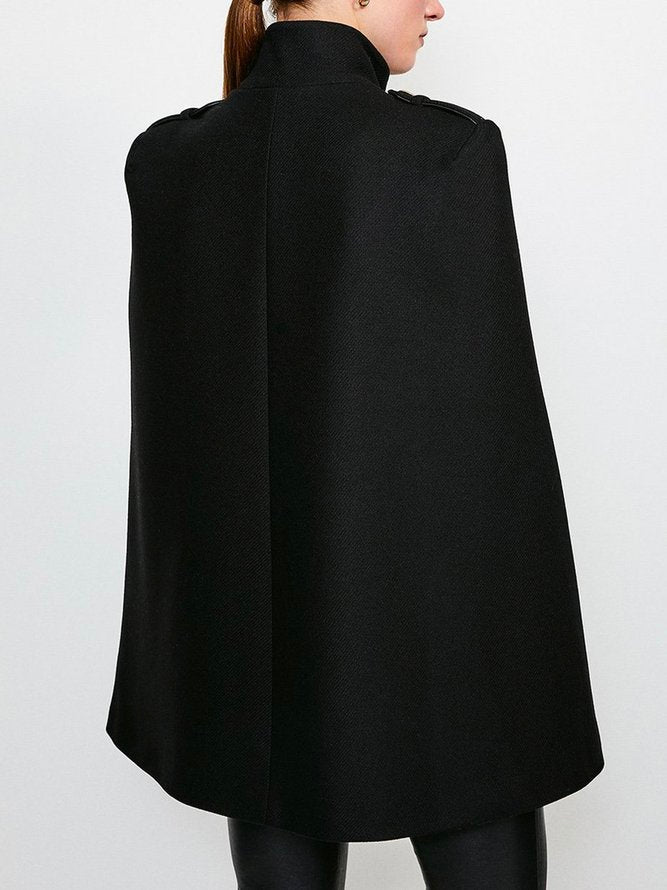 xakxx Loose Buttoned Solid Color Stand Collar Woolen Coat Cape Coats
