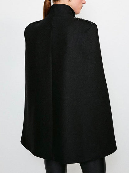 xakxx Loose Buttoned Solid Color Stand Collar Woolen Coat Cape Coats