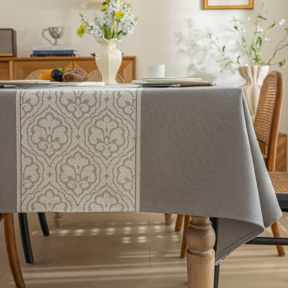 1pc, Luxurious Gray Waterproof Rectangular Table Cover - Stain-Resistant Polyester Fiber Fabric, Machine Washable, Perfect for Dining Room and Living Room Decoration, Easy Care and Maintenance