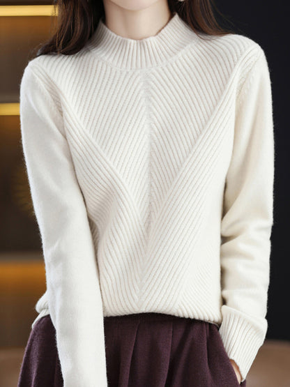 xakxx Urban Long Sleeves Solid Color Half Turtleneck Sweater Tops