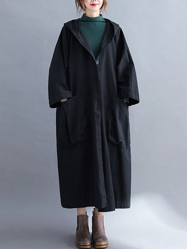 xakxx Loose Hooded Trench Long Coat