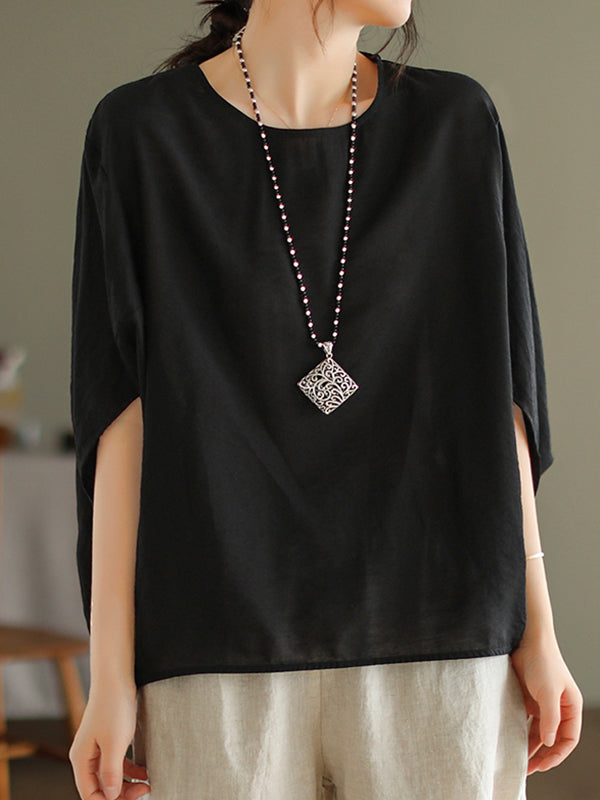 xakxx Vintage Loose Round-Neck Batwing Sleeves T-Shirt