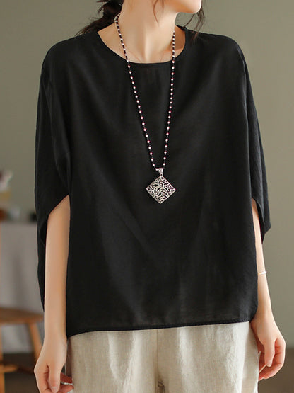 xakxx Vintage Loose Round-Neck Batwing Sleeves T-Shirt