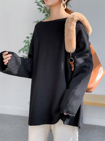 xakxx Simple Solid Color Round-Neck Sweater