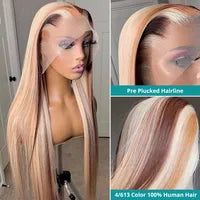 40 Inch Colored Brazilian Highlight Lace Front Wigs Straight Simulation Human Hair Wigs Ombre Honey Blonde Lace Frontal Wig For Black Women
