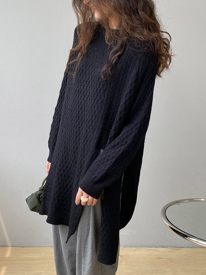 xakxx Original Irregular 5 Colors Split-Side Round-Neck Long Sleeves Sweater Top