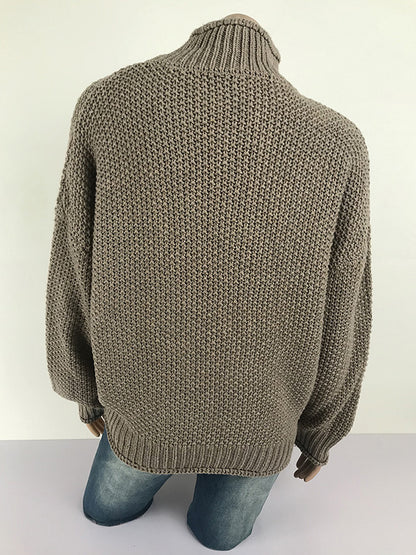 xakxx Casual Long Sleeves Solid Color High-Neck Sweater Tops