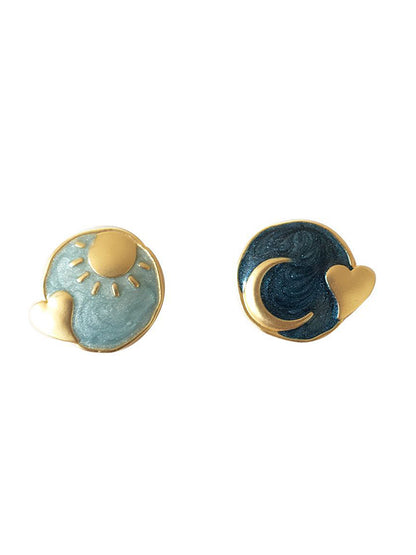 xakxx Vintage Asymmetric Sun Moon Shape  Earrings