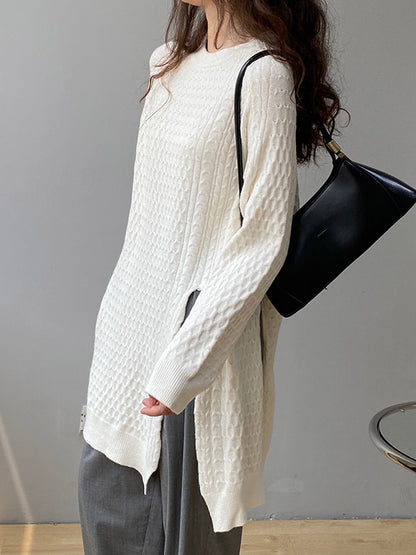 xakxx Original Irregular 5 Colors Split-Side Round-Neck Long Sleeves Sweater Top