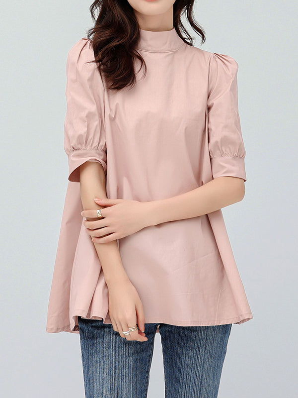 xakxx Casual Loose Bow-Embellished Solid Color Blouse