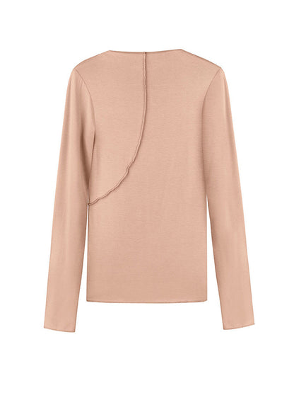 xakxx Long Sleeves Skinny Asymmetric Solid Color Mock Neck T-Shirts Tops