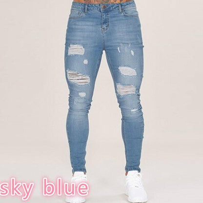 2025 Popularan Station New Men's Pants 2021 Autumn White Ripped 2025 Cross-border Black Slim-fit High Waist Jeans Men's Clothing