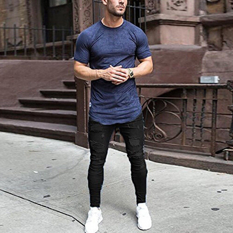 2025 Popularan Station New Men's Pants 2021 Autumn White Ripped 2025 Cross-border Black Slim-fit High Waist Jeans Men's Clothing