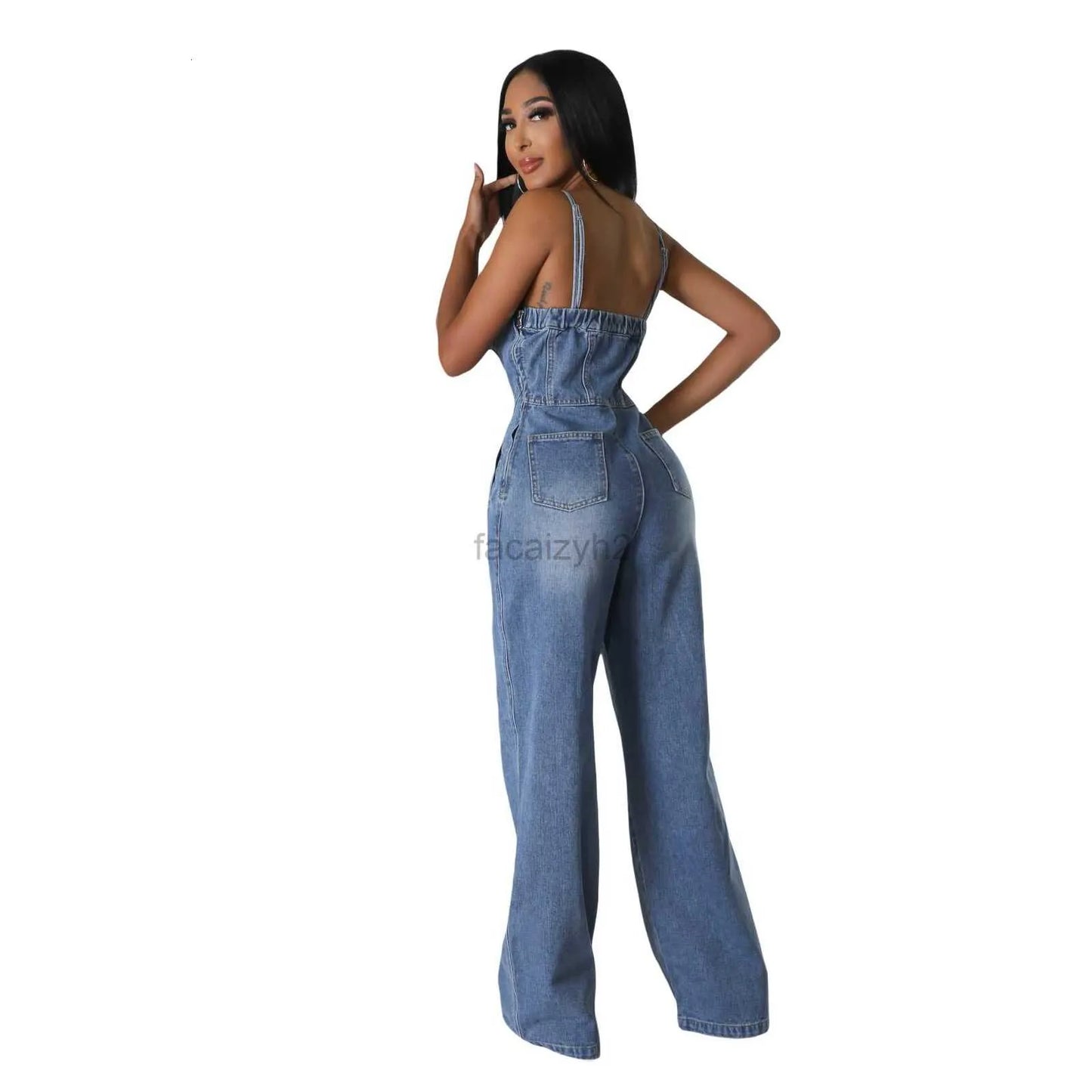 Women's Jumpsuits & Rompers Designer pants 6012 platform women's fashion casual sexy shoulder straps denim jumpsuit wide leg pants flared pants