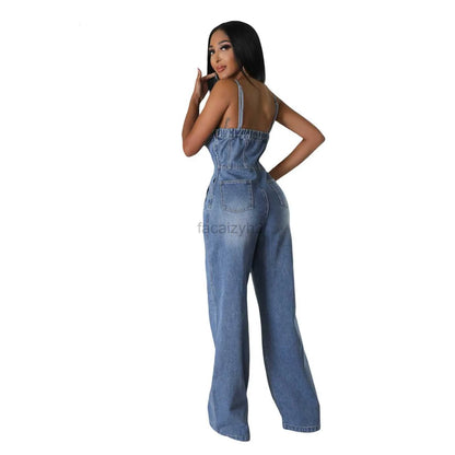 Women's Jumpsuits & Rompers Designer pants 6012 platform women's fashion casual sexy shoulder straps denim jumpsuit wide leg pants flared pants
