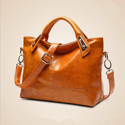2025 Women's bag 2021  new handbag fashionable commuter PU women's bag retro oil wax leather Popular trade oblique span shoulder bag