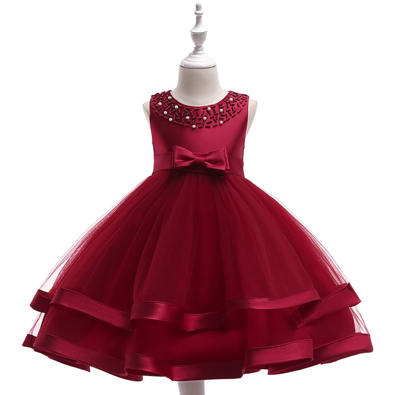 Foreign Trade New Host's Dress Children's Wedding Dress Handmade Beaded Princess Dress Girl's Gown One Piece Dropshipping