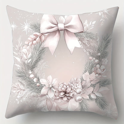 4-Piece Christmas Throw Pillow Covers Set - Contemporary Polyester Decorative Cushion Cases with Zipper Closure, Machine Washable, Woven Fabric, Holiday Themed Decor for Living Room - Gift, Tree, Wreath, Ball Designs