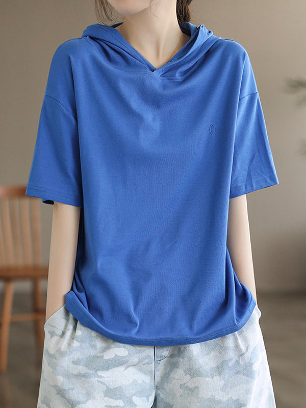 xakxx Short Sleeves Hooded Solid Color Hooded T-Shirts Tops