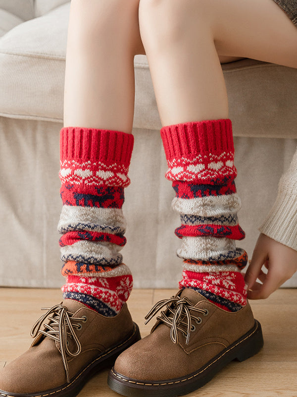 xakxx Knitting Keep Warm Printed Leg Warmers Accessories