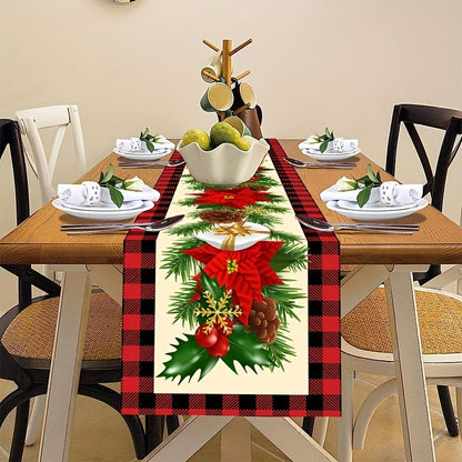 Vibrant Festive Rectangular Table Runner - 70.87 inches Long, Polyester Woven, Holiday Floral Pattern, Durable, Easy to Clean, Ideal for Christmas, New Year Home & Party Decorations, Adds Warmth and Ambiance to Your Table Setting