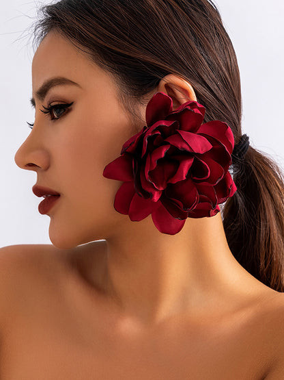 xakxx Solid Color Three-Dimensional Flower Drop Earrings