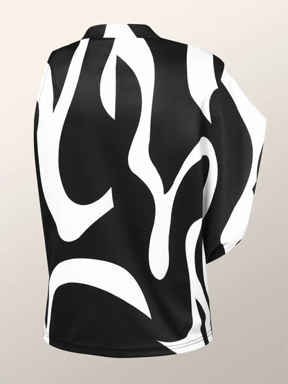 xakxx Loose Sleeveless Asymmetric Contrast Color Printed One-Shoulder T-Shirts Tops