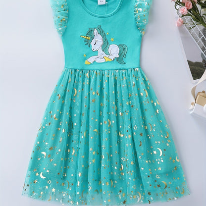 Adorable Girls Unicorn Tutu Dress - Handcrafted with Sparkling Sequins and Soft 100% Cotton - Magical Embroidery, Fluttering Trim, and Layered Tutu - Perfect for Parties and a Dreamy Gift for Sweethearts