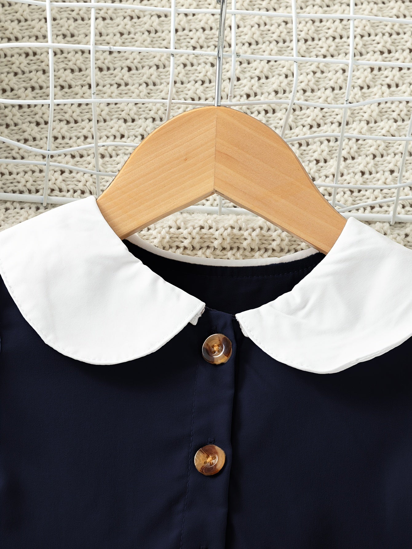 Elegant Girls Preppy Style Doll Collar Pleated Dress - Non-Stretch Polyester Fabric, Machine Washable, Solid Color, A-Line Fit, Perfect for School Uniform or Summer Casual Wear, Easy Care Instructions Included