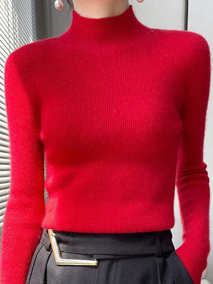 xakxx Casual Skinny Long Sleeves Solid Color Half Turtleneck Sweater Tops