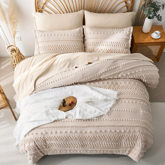 7-Piece Luxurious Tufted Boho Chic Comforter Set - Soft, Lightweight, Microfiber Bedding with Hypoallergenic Filling for Queen and King Size Beds - Perfect for All Seasons, Easy Care, and Breathable