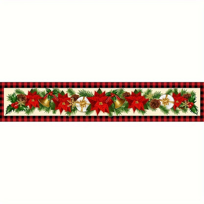 Vibrant Festive Rectangular Table Runner - 70.87 inches Long, Polyester Woven, Holiday Floral Pattern, Durable, Easy to Clean, Ideal for Christmas, New Year Home & Party Decorations, Adds Warmth and Ambiance to Your Table Setting