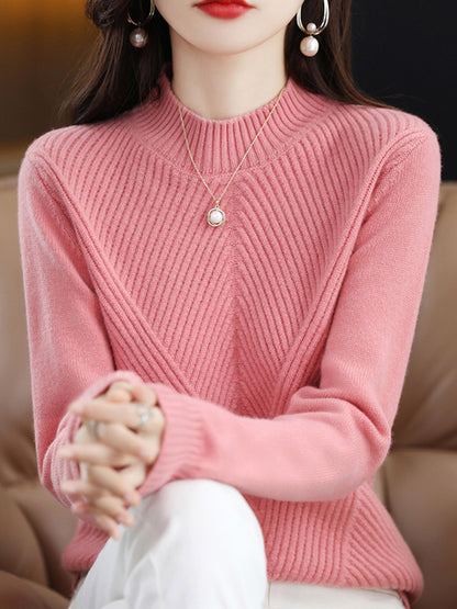 xakxx Urban Long Sleeves Solid Color Half Turtleneck Sweater Tops